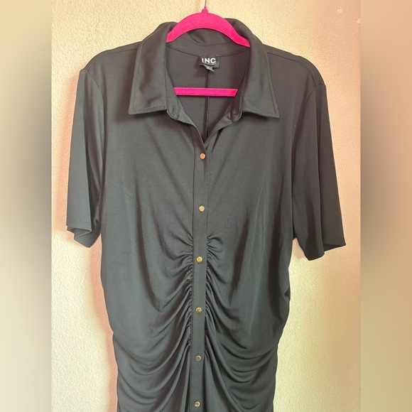 INC International Concepts Black Ruched Short Sleeve Midi Shirtdress XXL - Picture 5 of 10